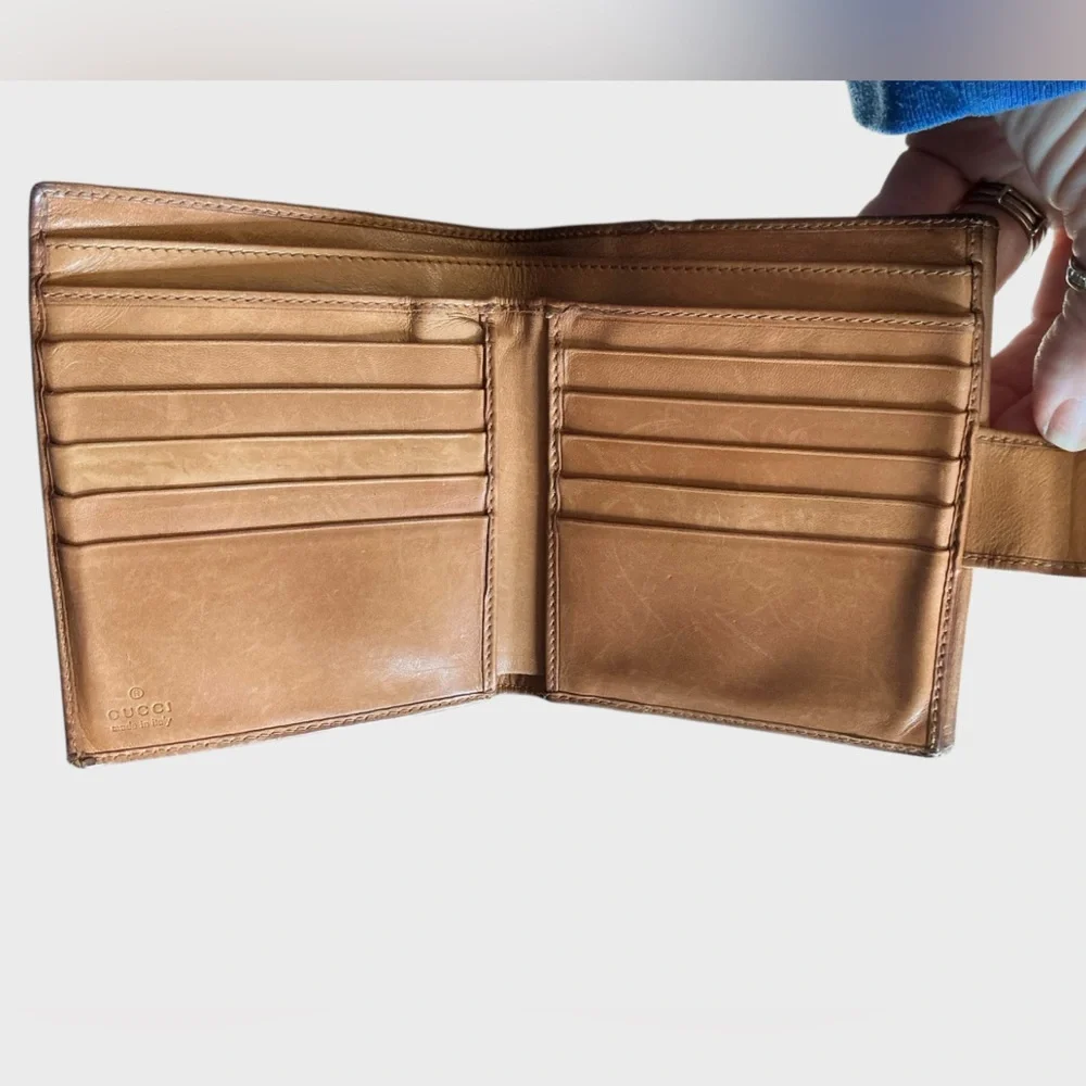 Vintage Gucci Brown Leather Wallet Web Stripe Bifold - Picture 10 of 16